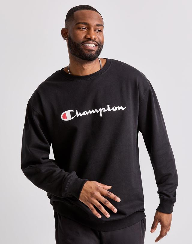 Mens Champion Powerblend Crewneck Sweatshirt, Script Logo (Big & Tall) Navy 2XB Product Image