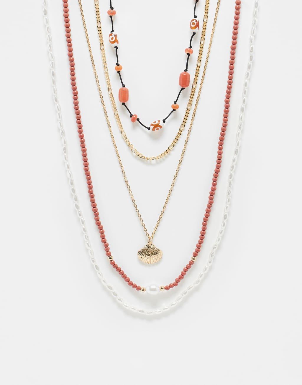 ASOS DESIGN 5 pack bead and cord necklace set in multi Product Image