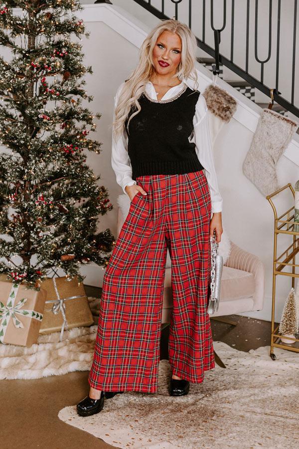 The Kaylie Wide Leg Plaid Pants Product Image