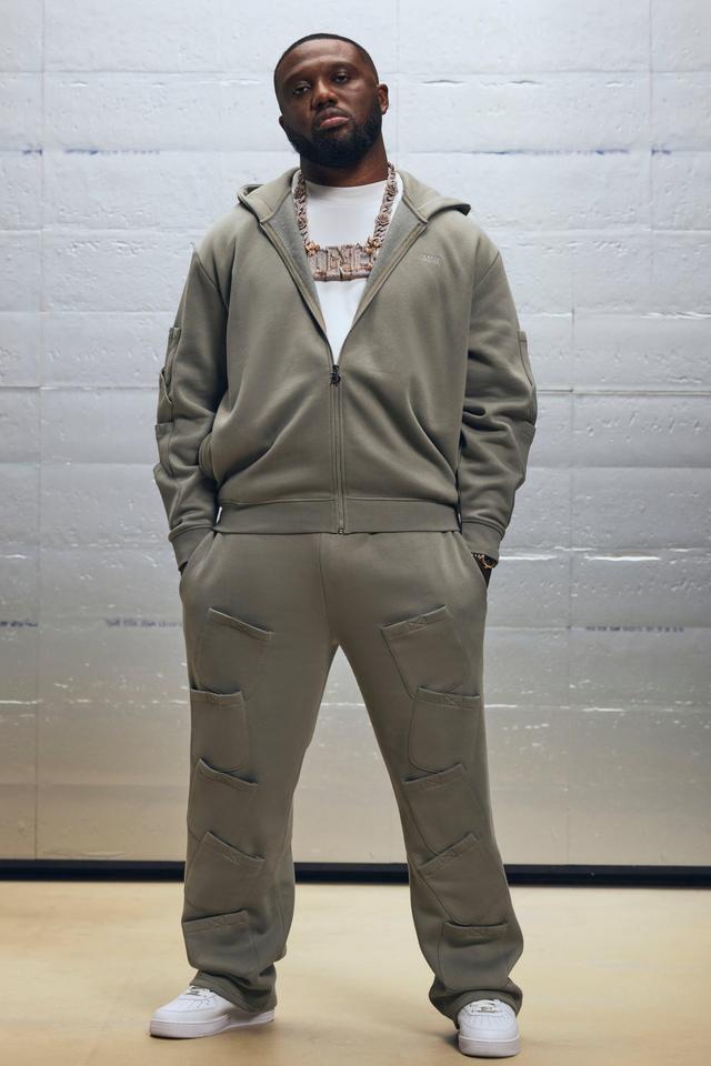 Oversized Zip Through Cargo Pocket Detail Hooded Tracksuit | boohooMAN USA Product Image