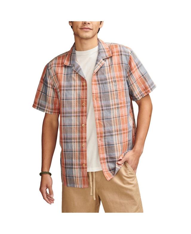 Lucky Brand Mens Plaid Linen Camp Shirt - Blue Product Image