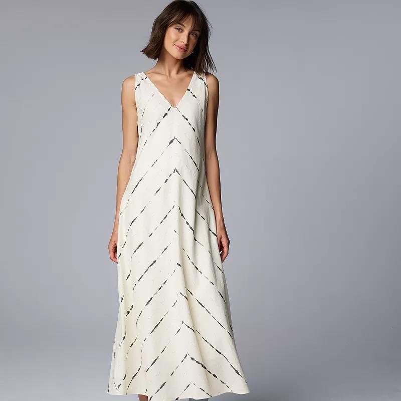 Womens Simply Vera Vera Wang V-Neck Maxi Dress With Camisole Slip Ivory Linear Dye Product Image