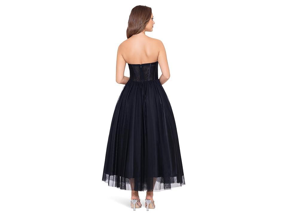 Betsy & Adam Mid Length Mesh Skirt Lace Top Gown Women's Dress Product Image