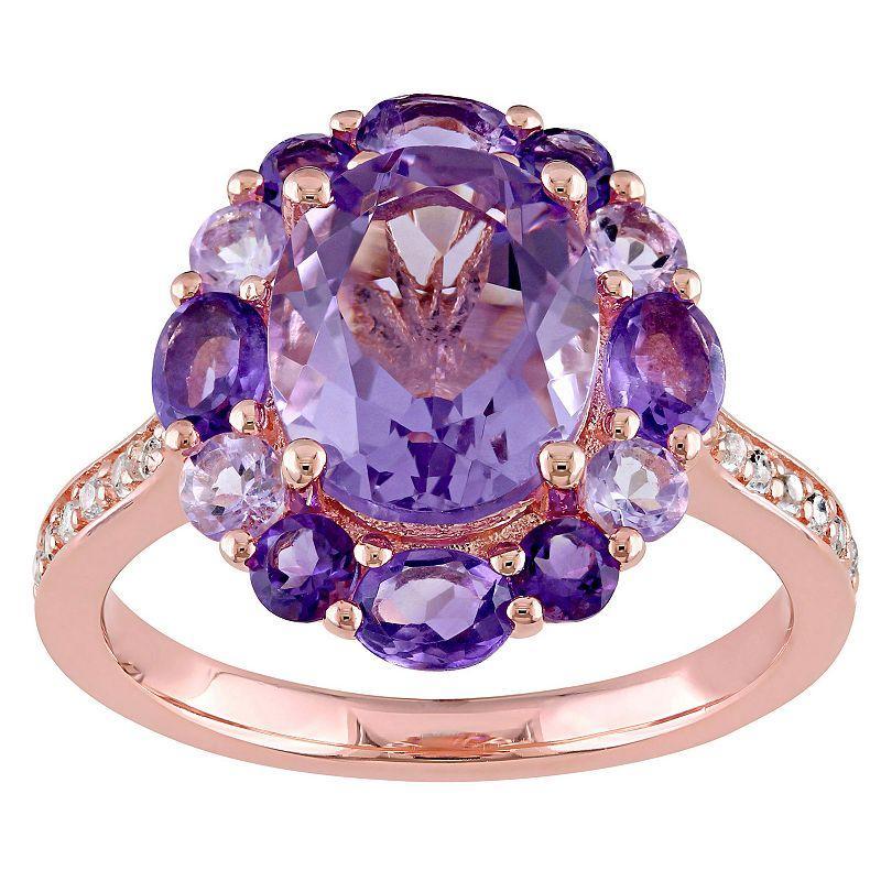 Stella Grace 18k Rose Gold Over Silver Amethyst & White Topaz Floral Ring, Womens, Rose Gold Tone Product Image