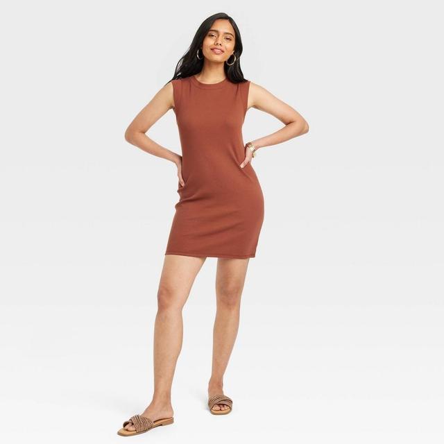 Womens Muscle Tank Mini Knit Dress - A New Day Brown XS Product Image