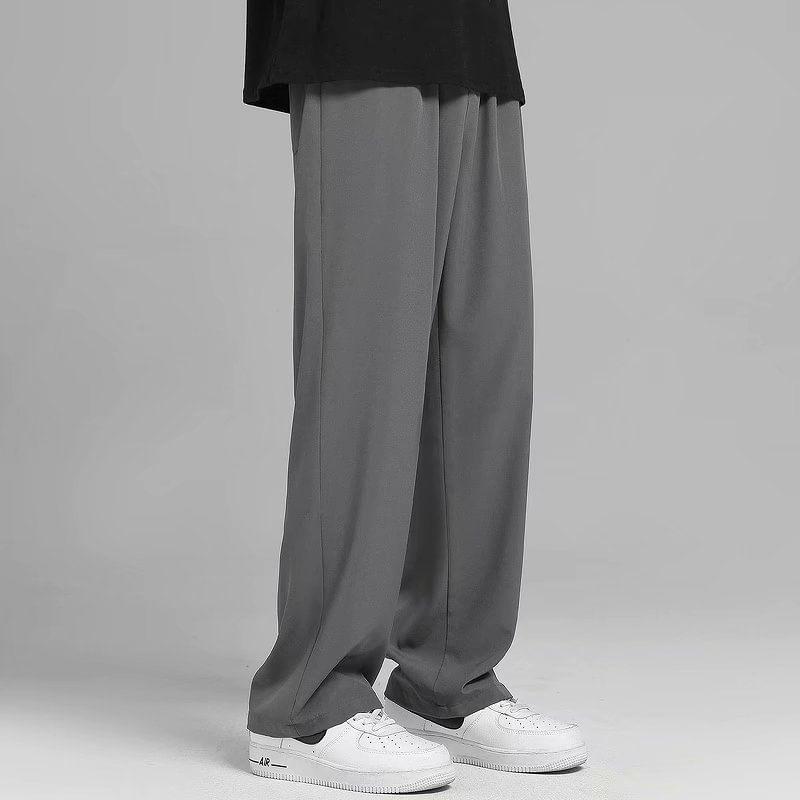 Mid Rise Plain Straight Leg Pants Product Image