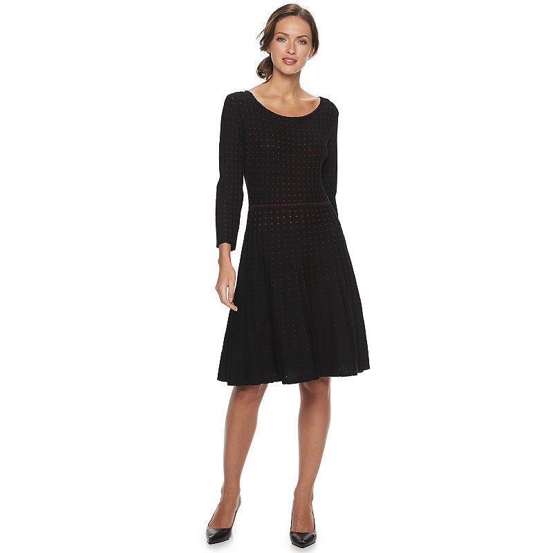 Womens Nina Leonard Contrast Dot Fit & Flare Sweater Dress Product Image