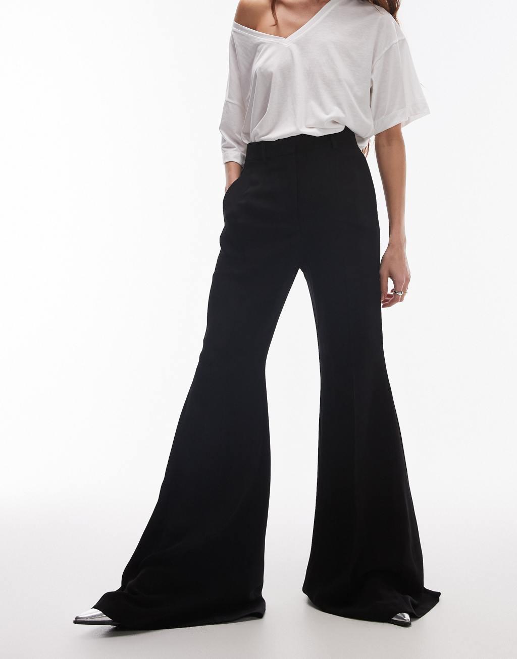 Mango wide leg flared pants in black Product Image