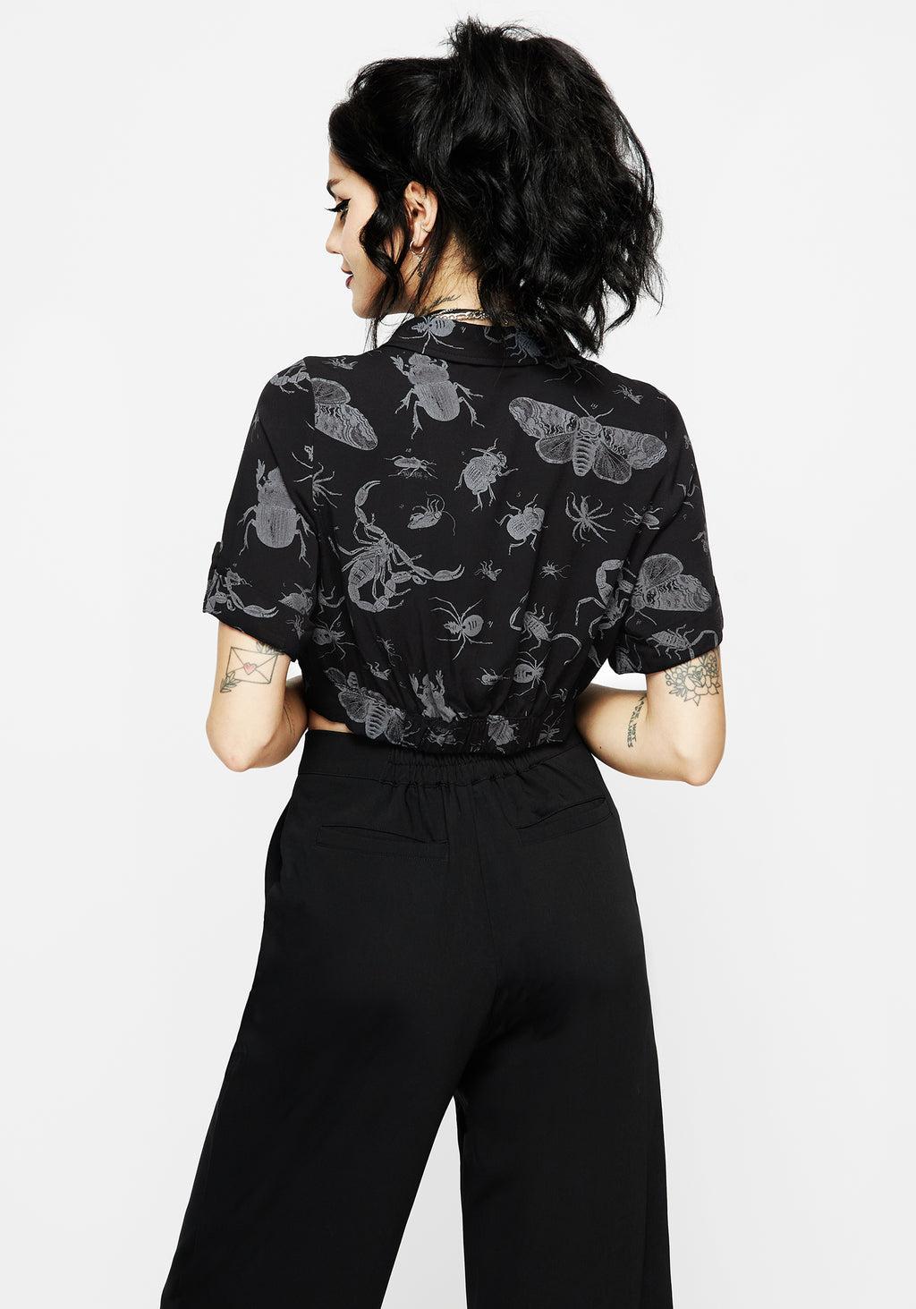 Parasite Bugs Short Sleeve Crop Shirt - Black Product Image