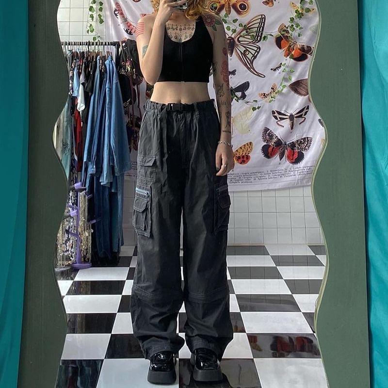 High-Waist Cargo Wide-Leg Pants Product Image