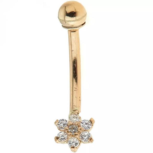 14k Gold Cubic Zirconia Flower Belly Ring, Womens, Yellow Product Image