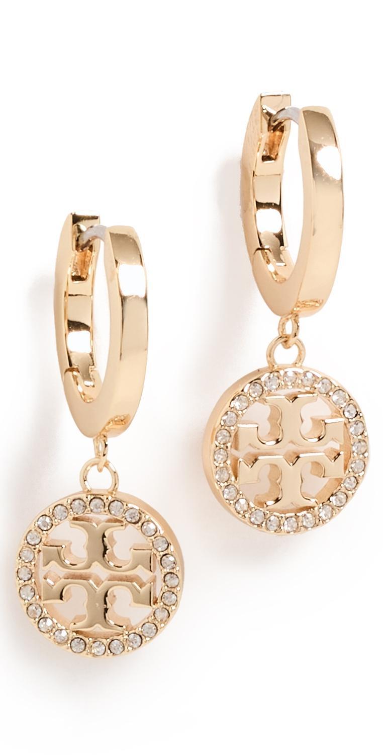 Tory Burch Miller Pav Drop Huggie Hoop Earrings Product Image