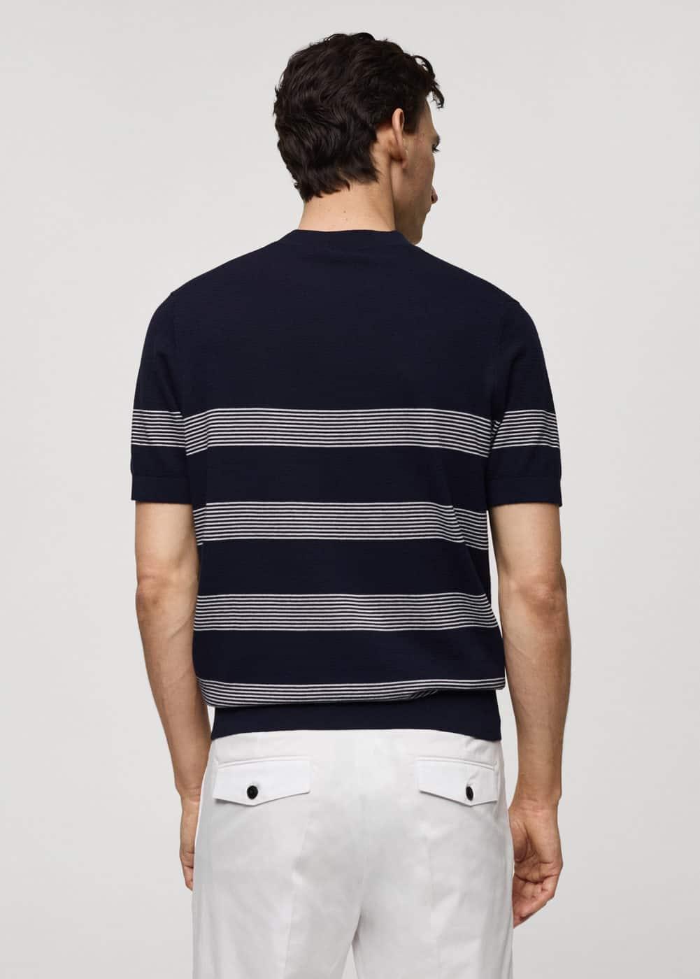 Mango Mens Striped Modal Cotton Knitted T-Shirt Product Image