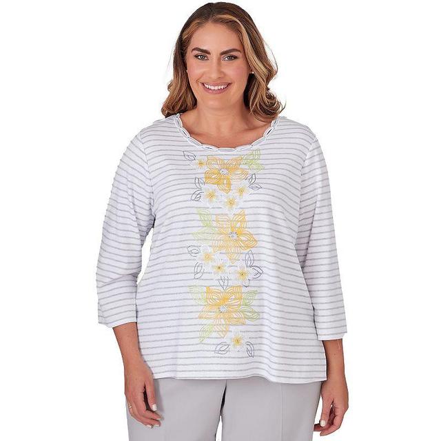 Plus Size Alfred Dunner Striped Embroidered Top, Womens Product Image