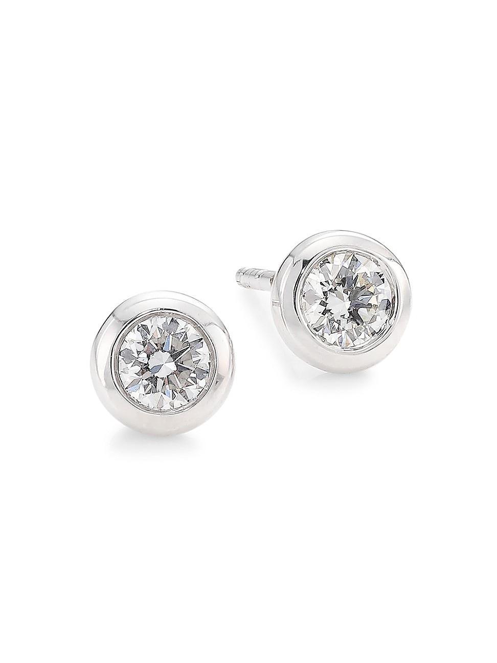 Womens 18K White Gold & 0.50 TCW Diamond Bezel Stud Earrings Product Image