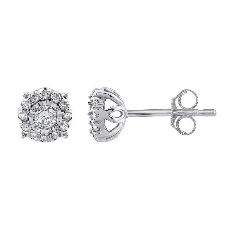 Yours and Mined 10k White Gold 1/4 Carat T.W. Diamond Cluster Miracle Plate Stud Earrings, Womens, 10k Gold Product Image