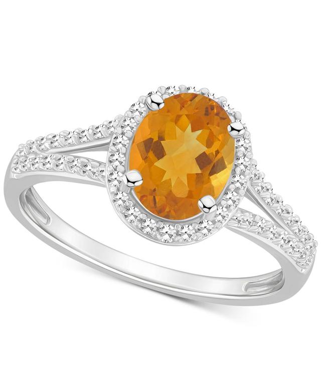 (1-1/5 ct. t.w.) & Diamond (1/4 ct. t.w.) Oval Halo Split Shank Ring in Sterling Silver (Also in Citrine, Garnet, Peridot, & Blue Topaz) - AM Product Image