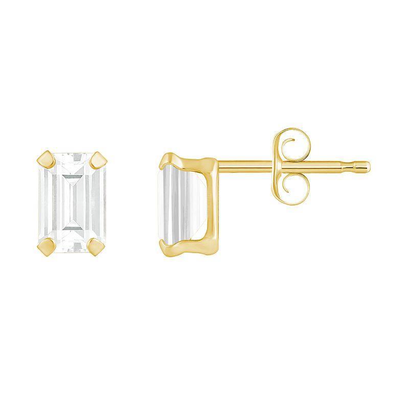 Celebration Gems 10k Gold Emerald Cut White Topaz Stud Earrings, Womens Product Image