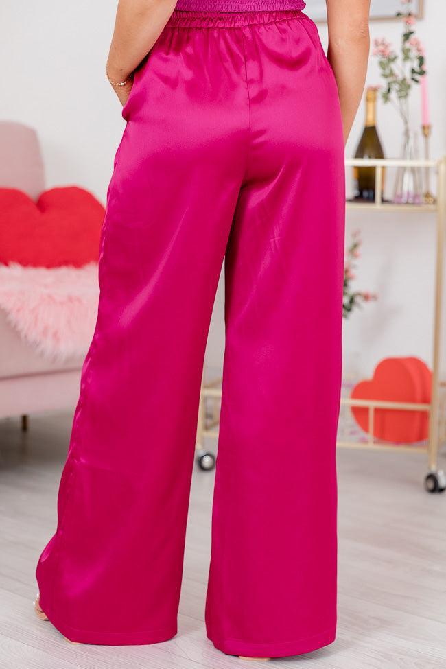 So Easy To Love Pink Satin Wide Leg Pants Product Image