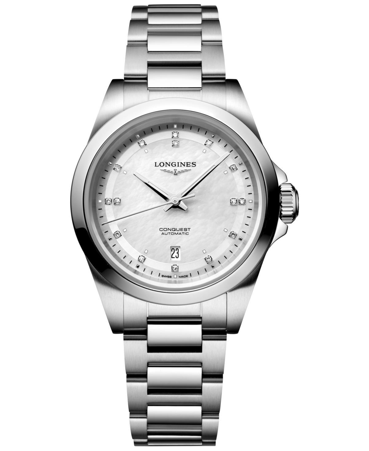 Longines Womens Swiss Automatic Conquest Diamond (1/20 ct. t.w.) Stainless Steel Bracelet Watch 30mm Product Image