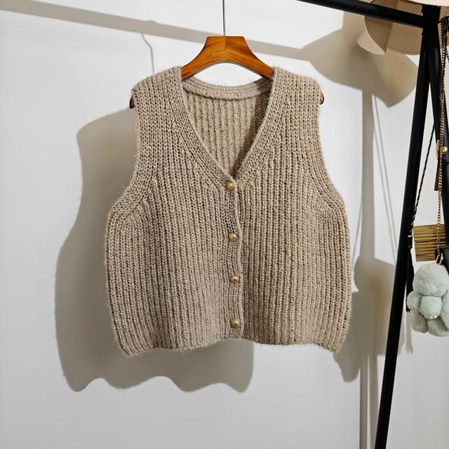 V-Neck Melange Button Sweater Vest Product Image