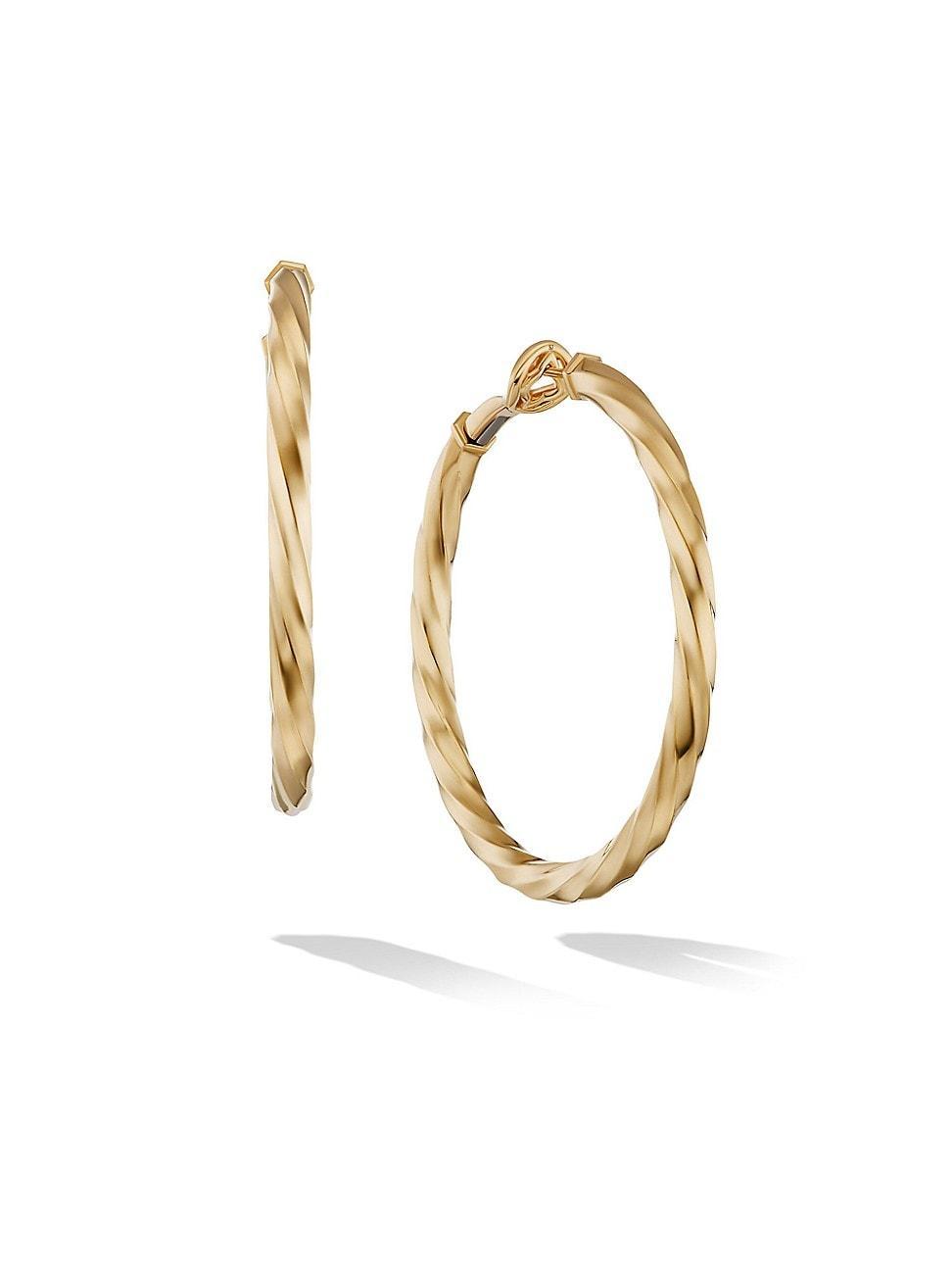 Womens Cable Edge Hoop Earrings In Recycled 18K Yellow Gold - Yellow Gold Product Image