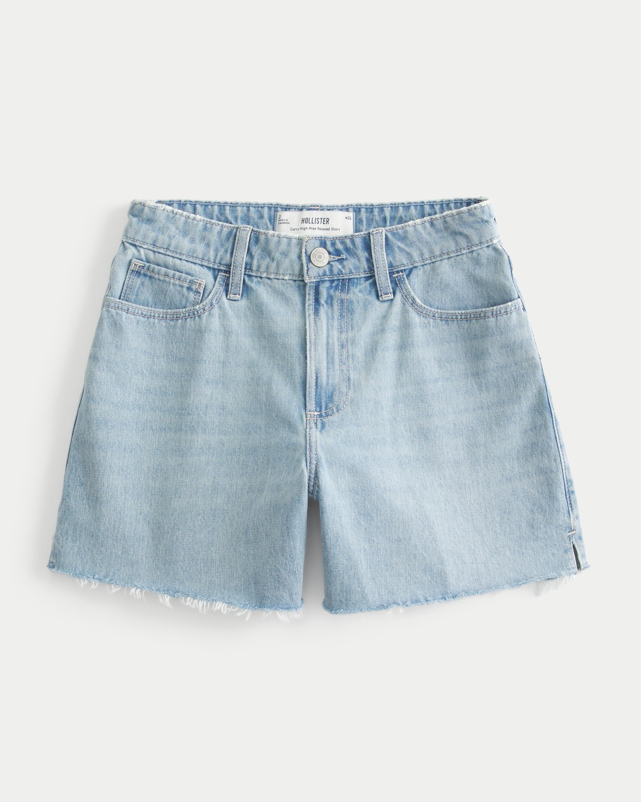 Curvy High-Rise Medium Wash Relaxed Denim Shorts 5" Product Image