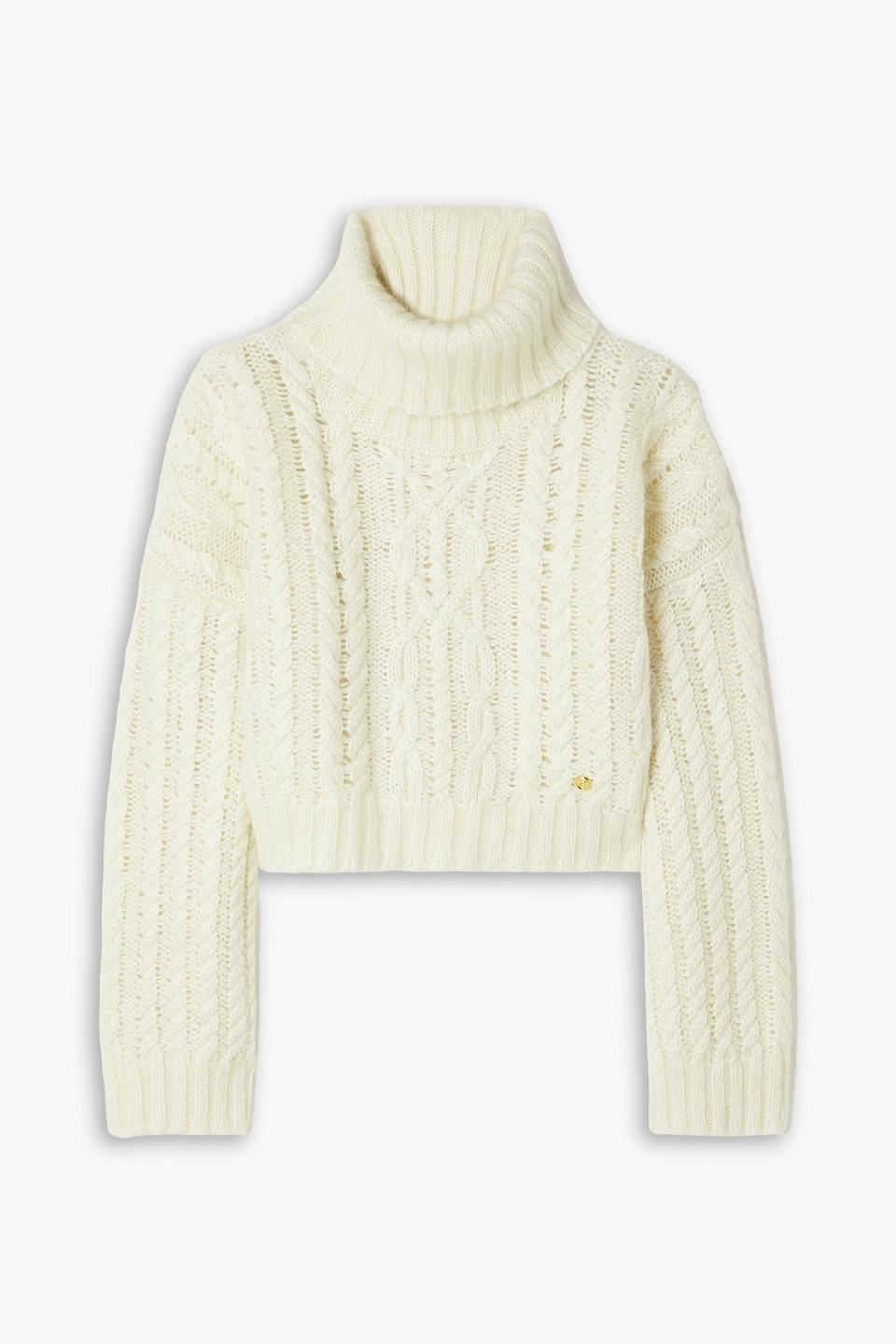 Cropped Cable-knit Turtleneck Sweater In Ivory product image