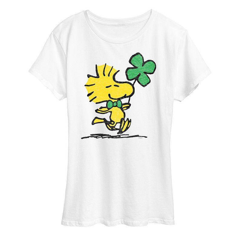 Womens Peanuts Woodstock Clover Graphic Tee Grey Green Product Image