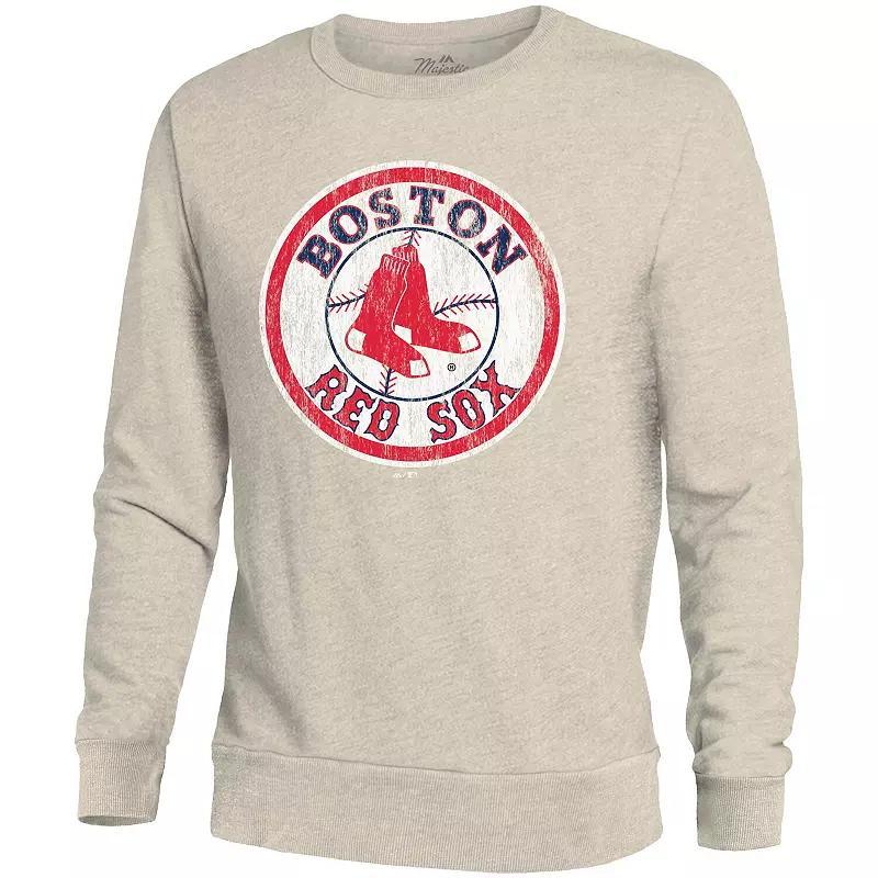 Mens Majestic Threads Oatmeal Boston Red Sox Fleece Pullover Sweatshirt Product Image