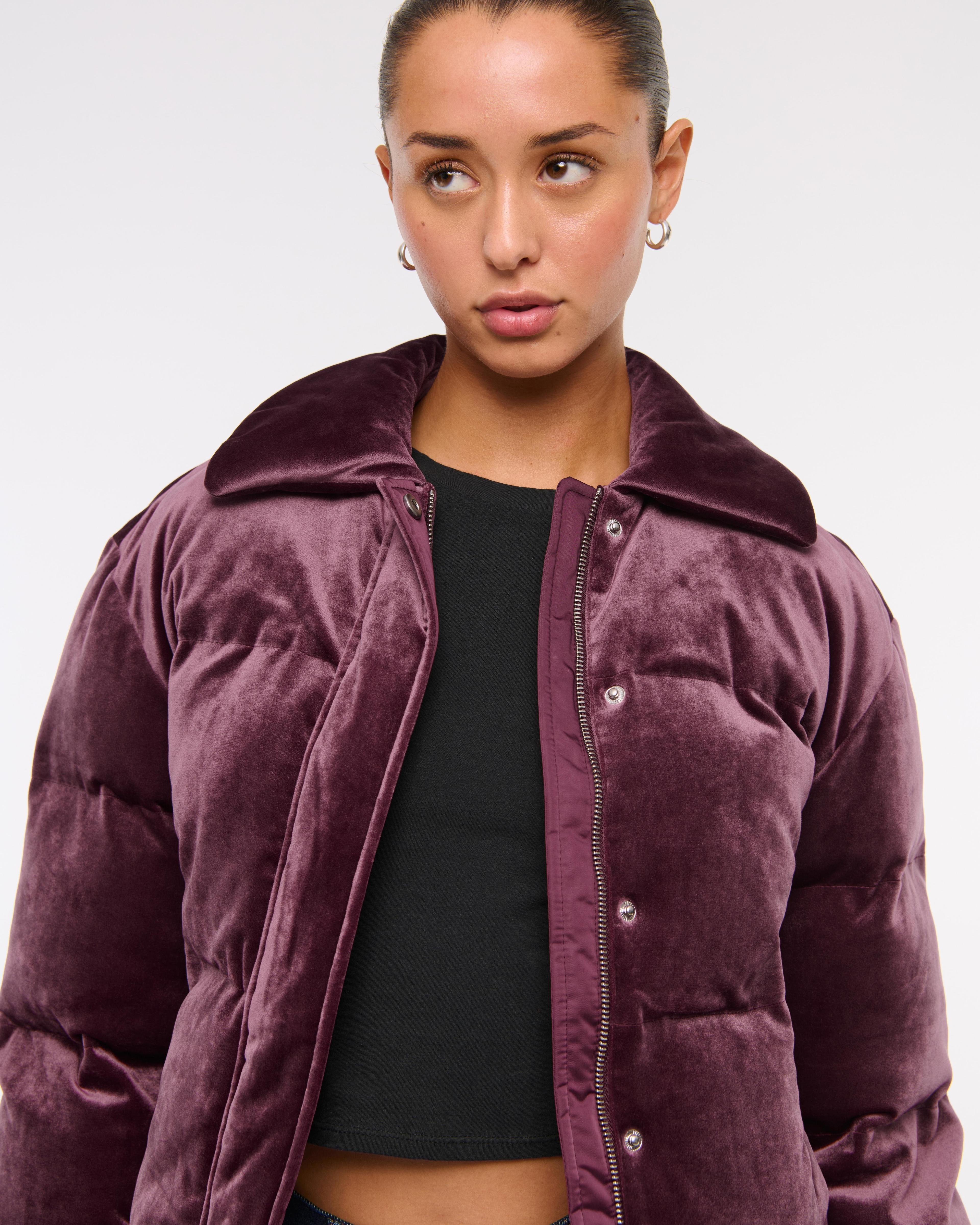 Cropped Velvet Puffer Coat Product Image