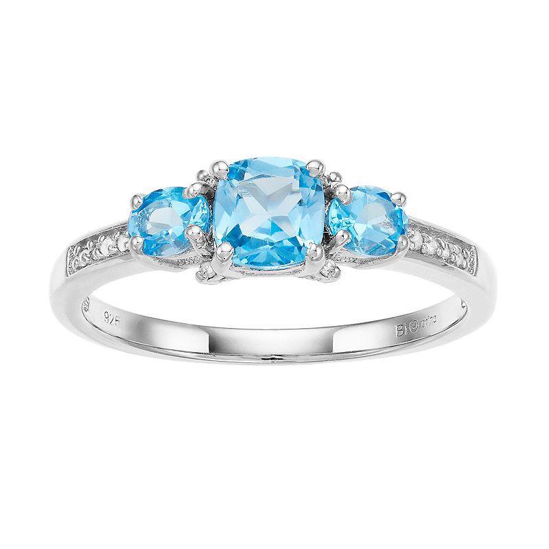 Gemminded Silver Tone Blue Topaz & Diamond Accent 3 Stone Ring, Womens Product Image