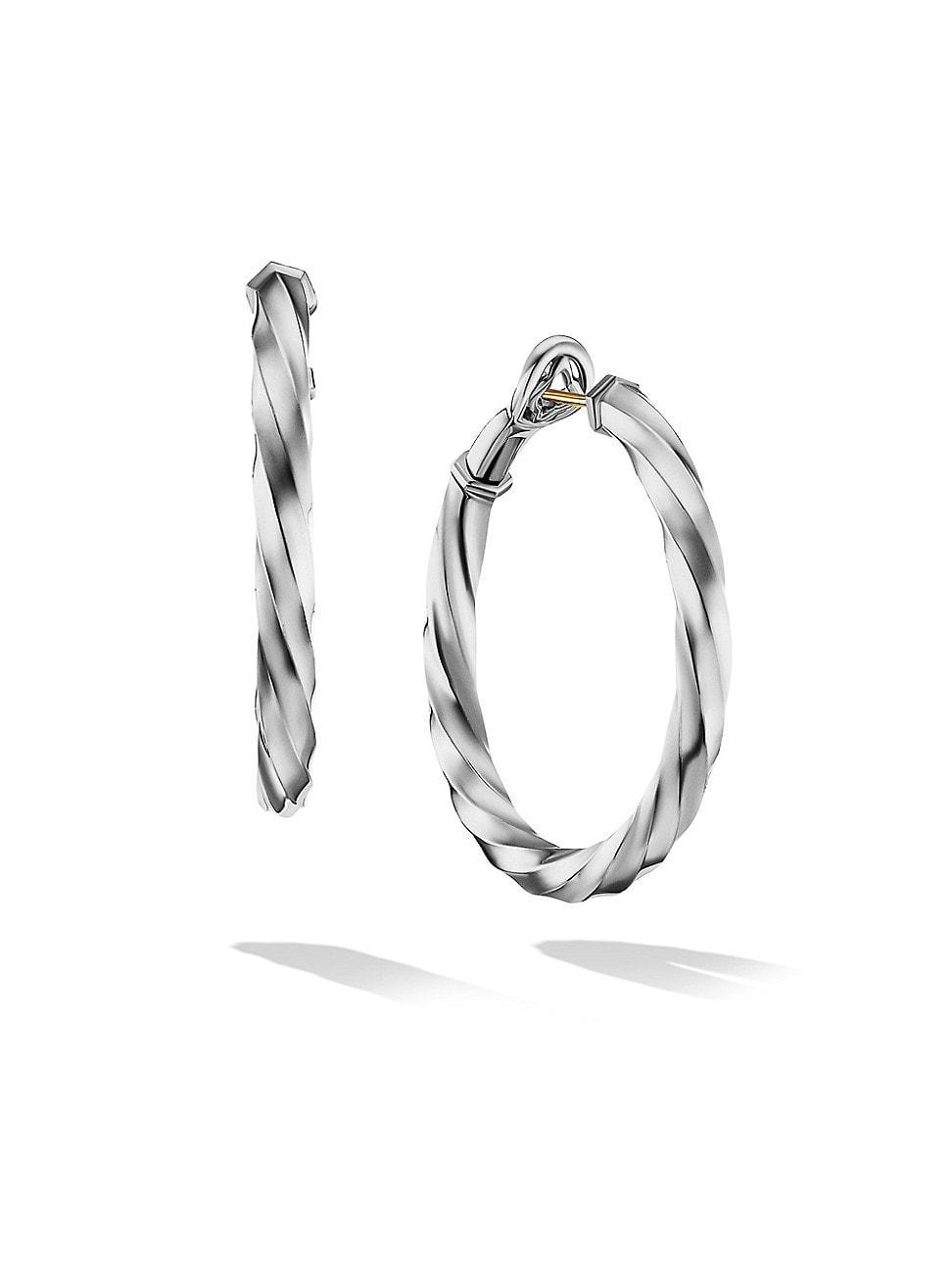 Womens Cable Edge Hoop Earrings In Sterling Silver Product Image