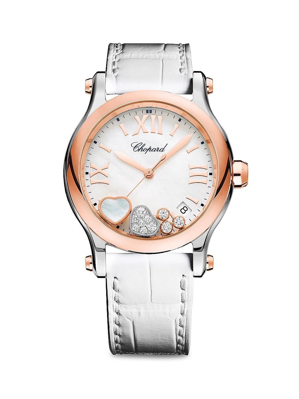 Womens Happy Sport Diamond, 18K Rose Gold, Stainless Steel & Alligator Strap Watch Product Image