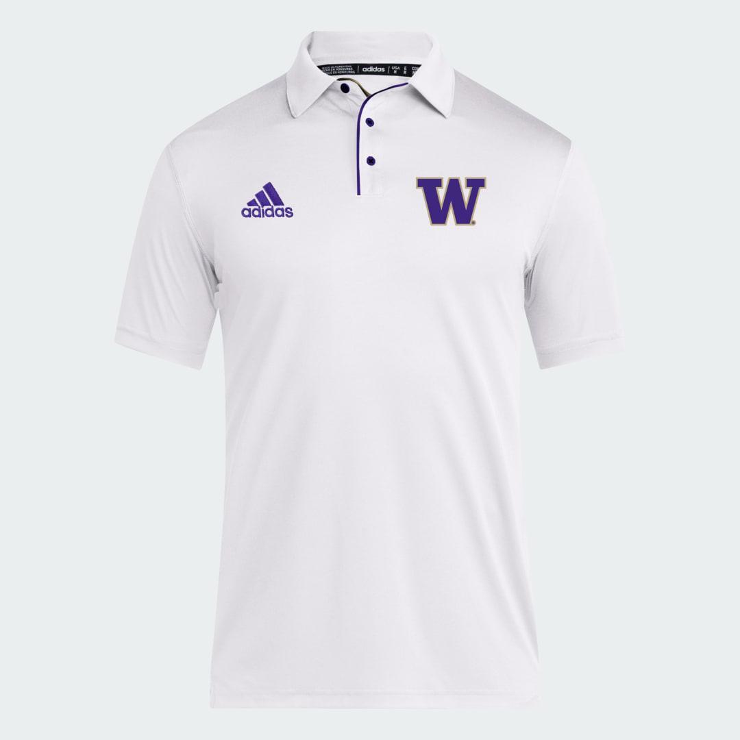 adidas University of Washington Huskies Coach Fashion Short Sleeve Polo Shirt White M Mens Product Image