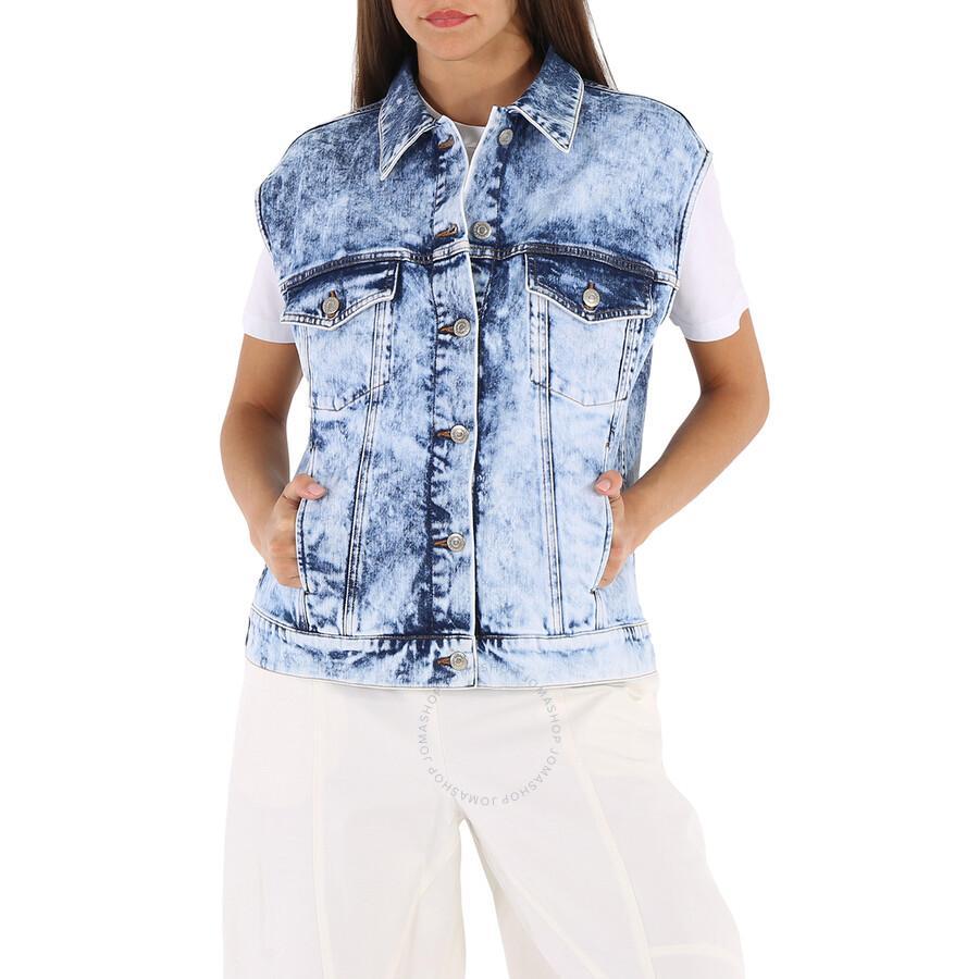 Ladies Vintage Washed Denim Vest In Blue/white Product Image