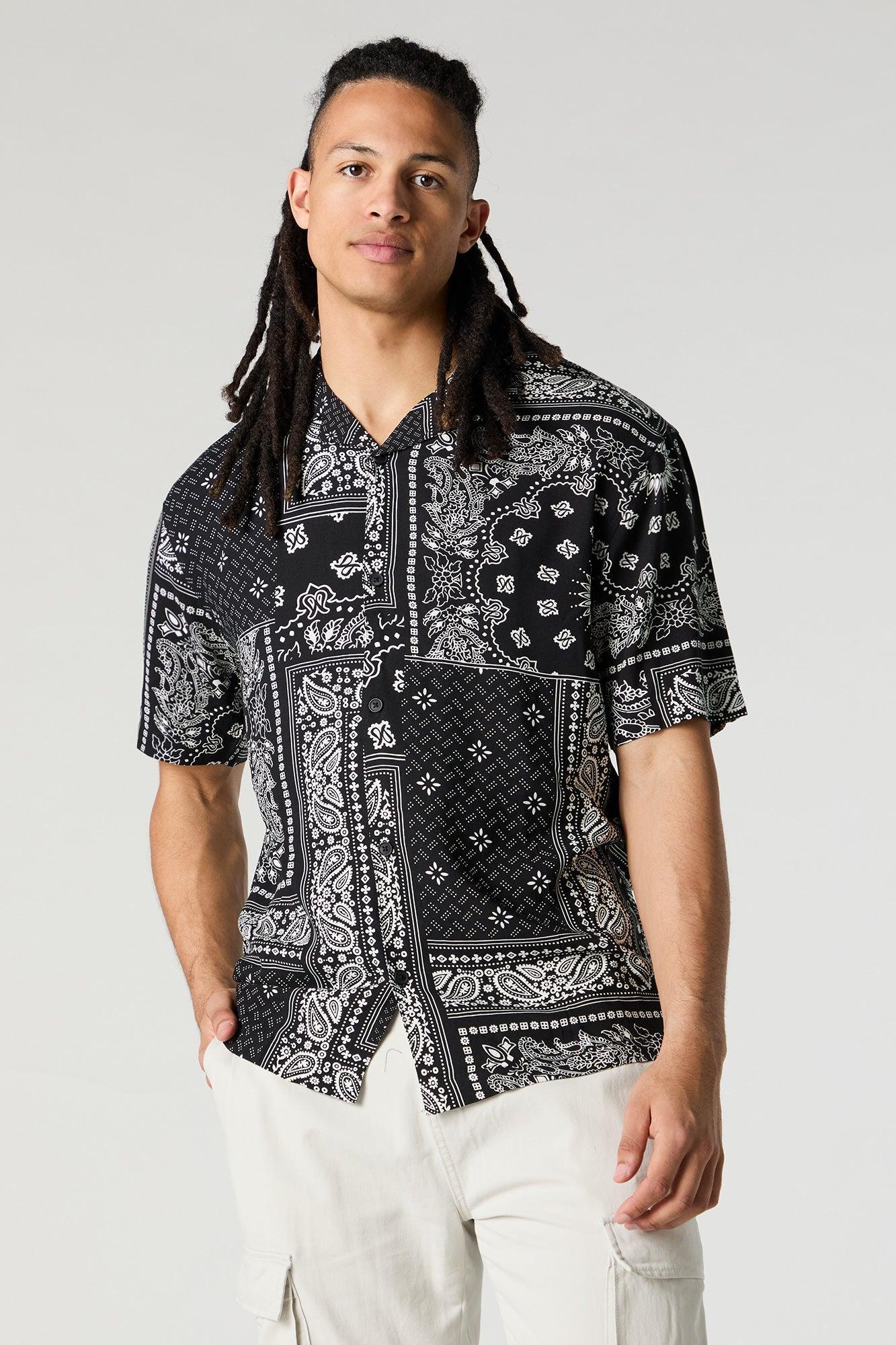 Print Short Sleeve Button-Up Top Male Product Image