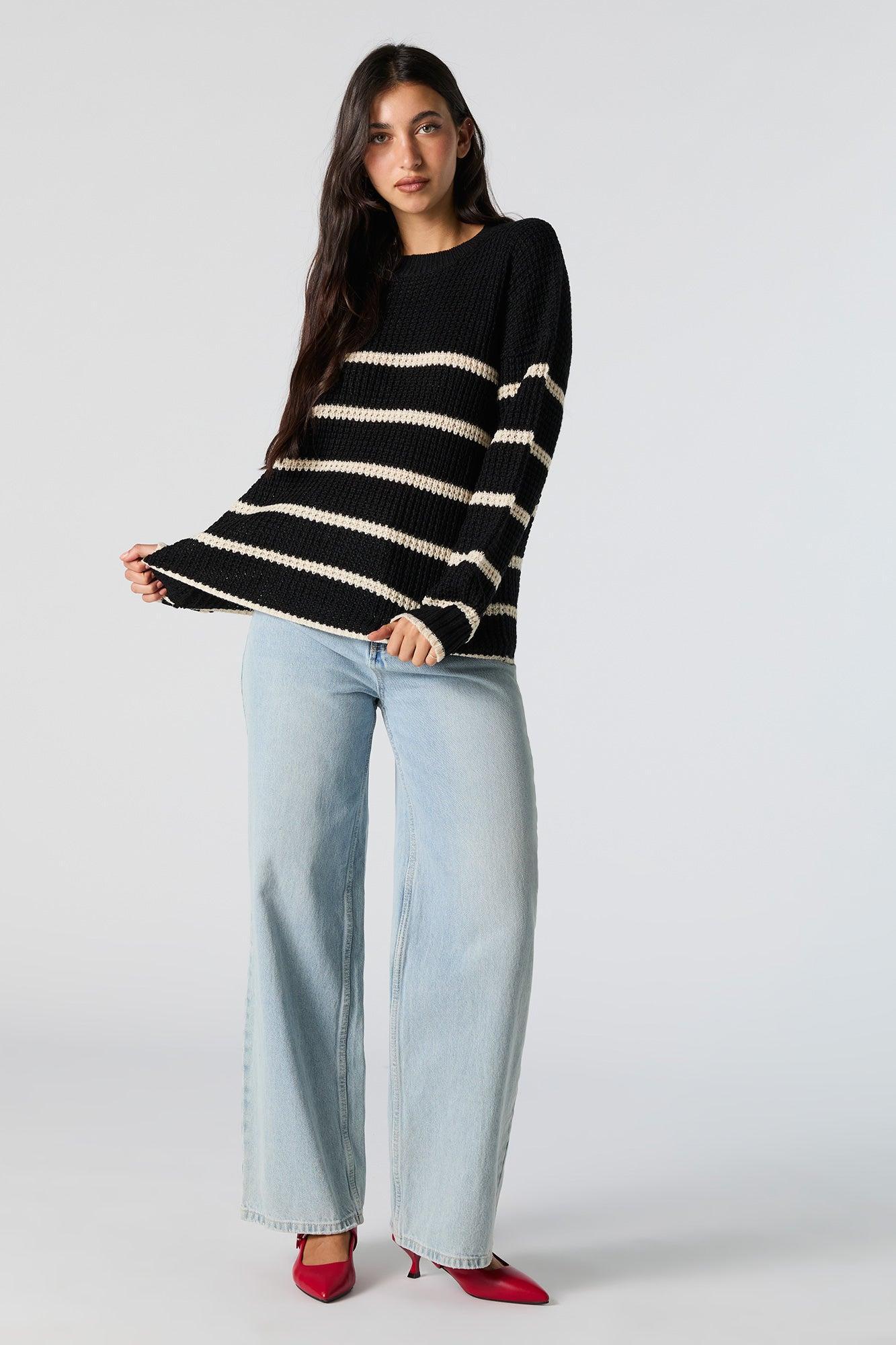 Striped Waffle Knit Sweater Female Product Image