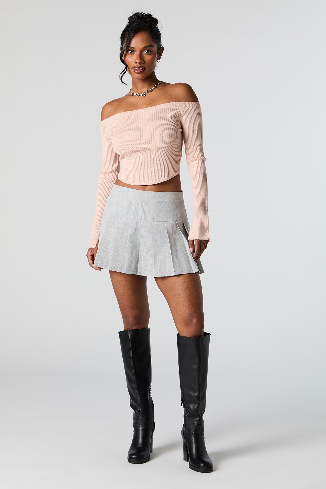 Ribbed Knit Off Shoulder Sweater Female Product Image