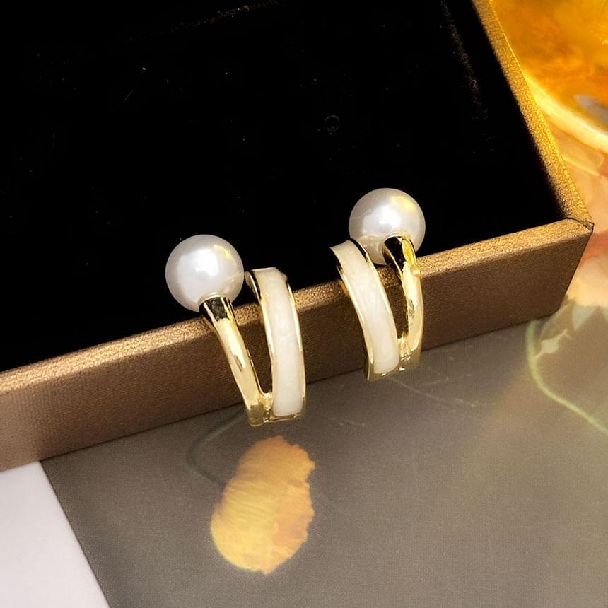 Faux Pearl Glaze Alloy Open Hoop Earring Product Image