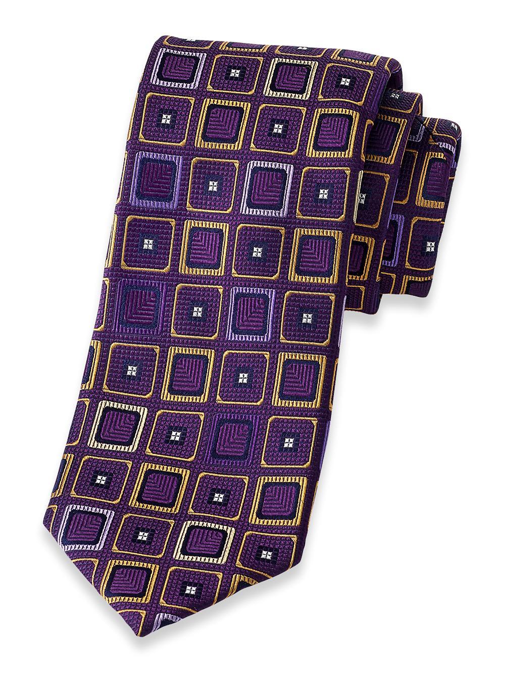 Geometric Woven Silk Tie - Purple/gold Product Image