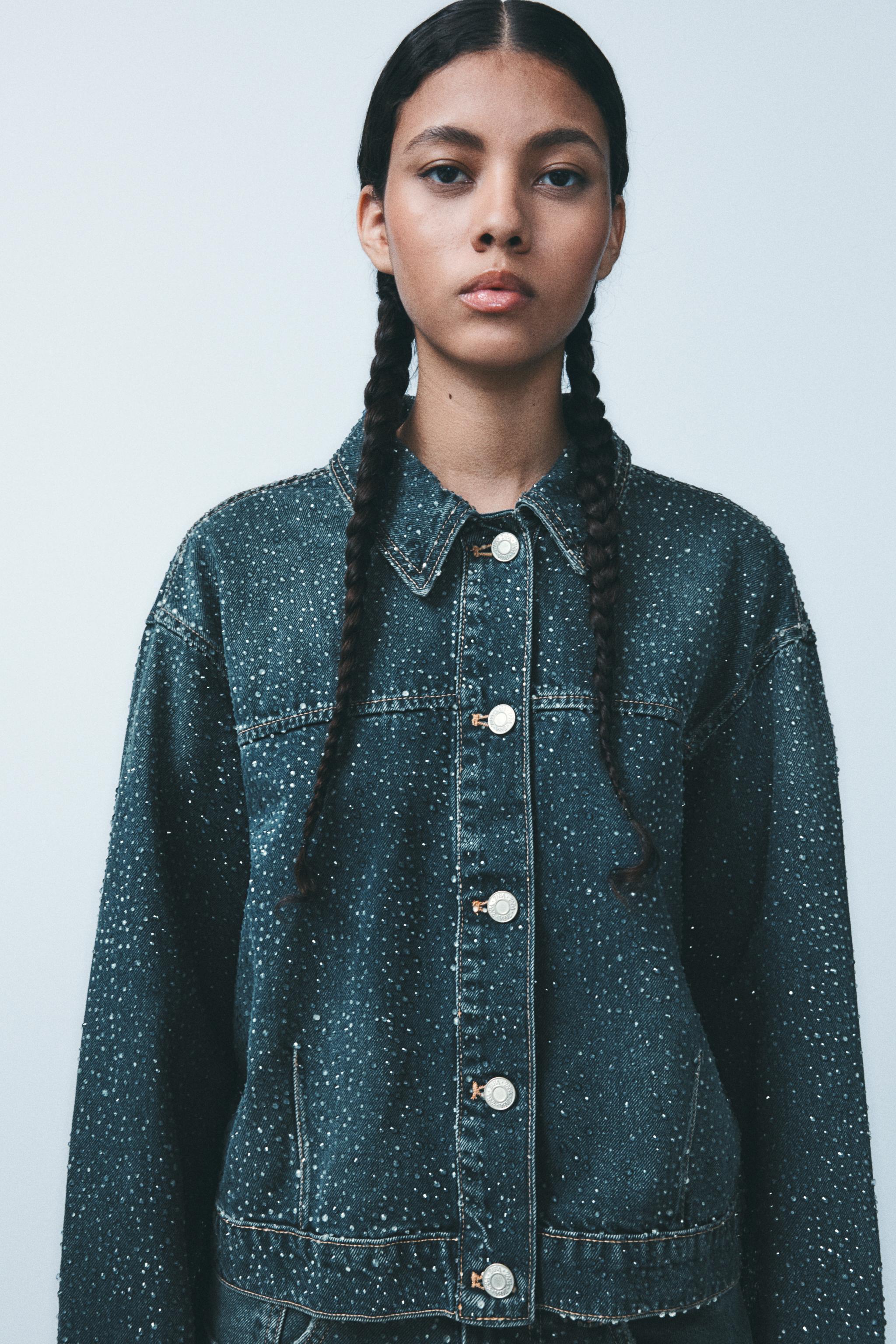 TRF RHINESTONE DENIM JACKET Product Image