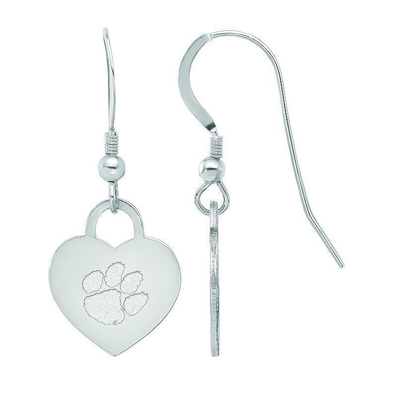 LogoArt Sterling Silver Clemson Heart Drop Earrings, Womens Product Image