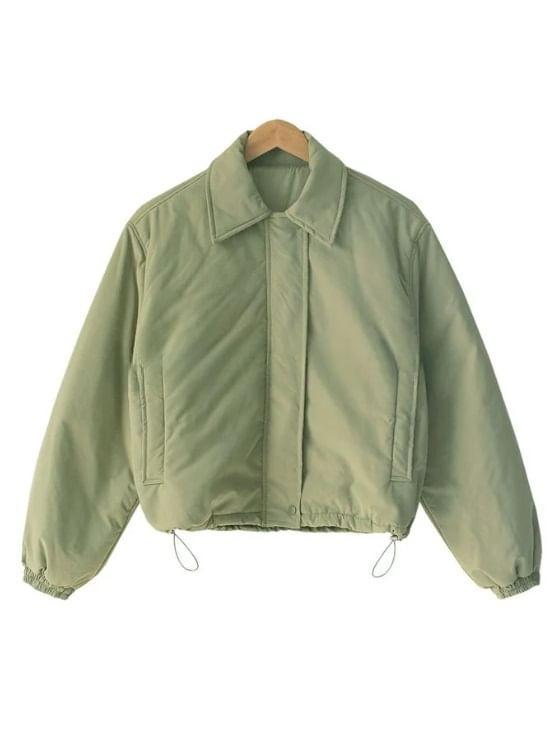 Long Sleeve Plain Padded Zip-Up Bomber Jacket Product Image