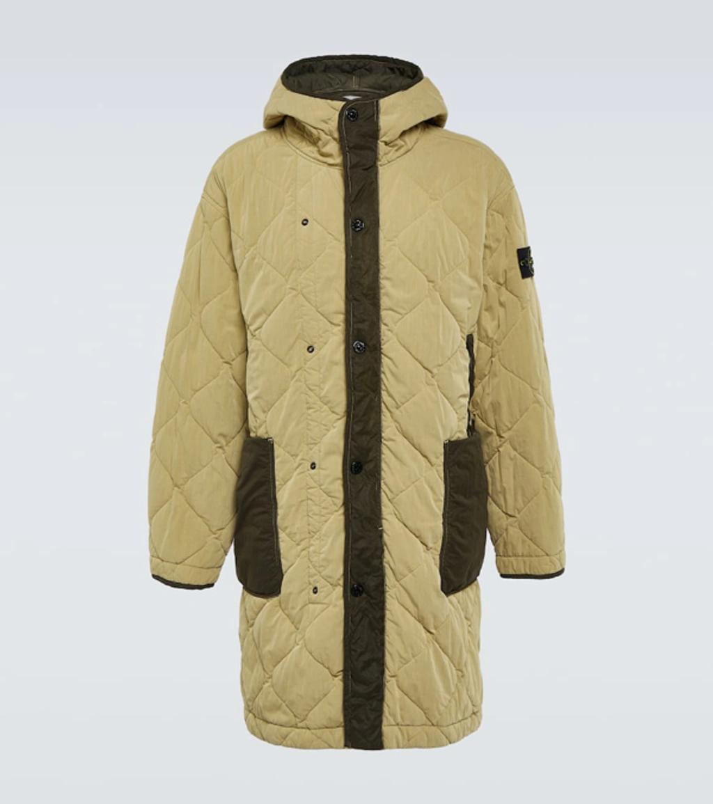 STONE ISLAND Compass-motif Hooded Quilted Coat In Neutrals Product Image