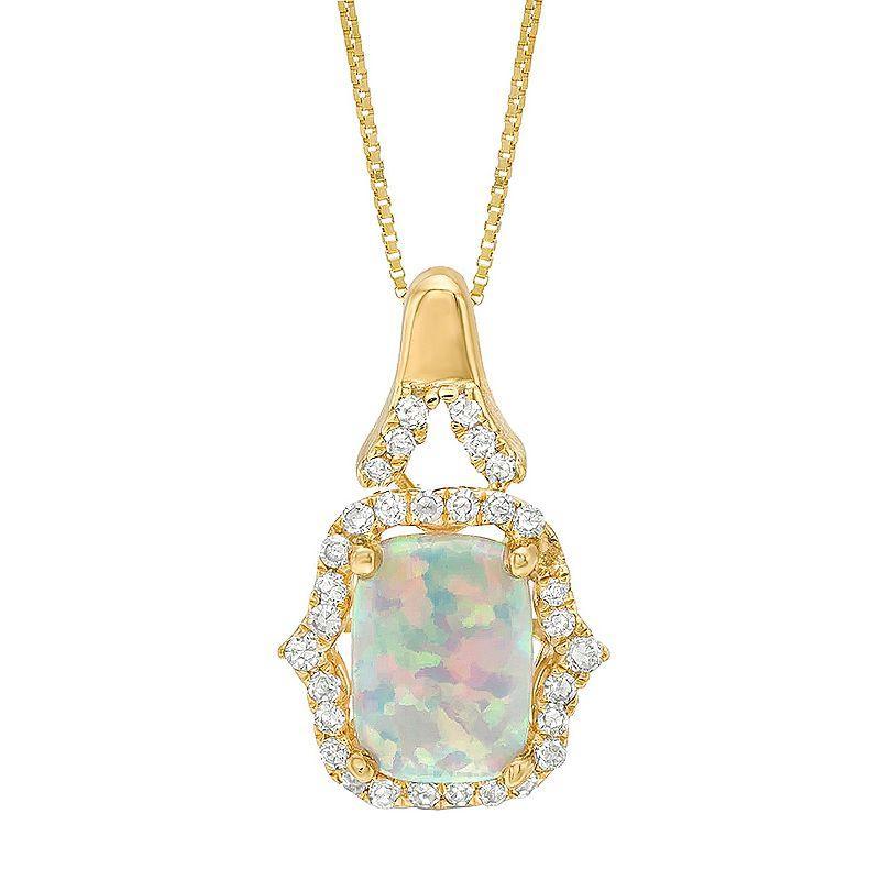 Gemminded 10k Gold 1/6 Carat T.W. Diamond Lab-Created Opal Pendant Necklace, Womens Product Image