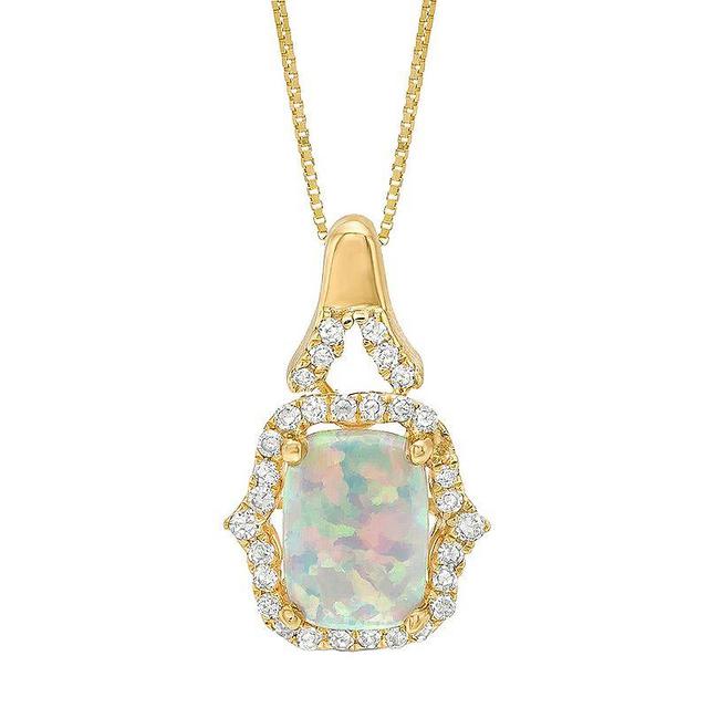 Gemminded 10k Gold 1/6 Carat T.W. Diamond Lab-Created Opal Pendant Necklace, Womens White Product Image