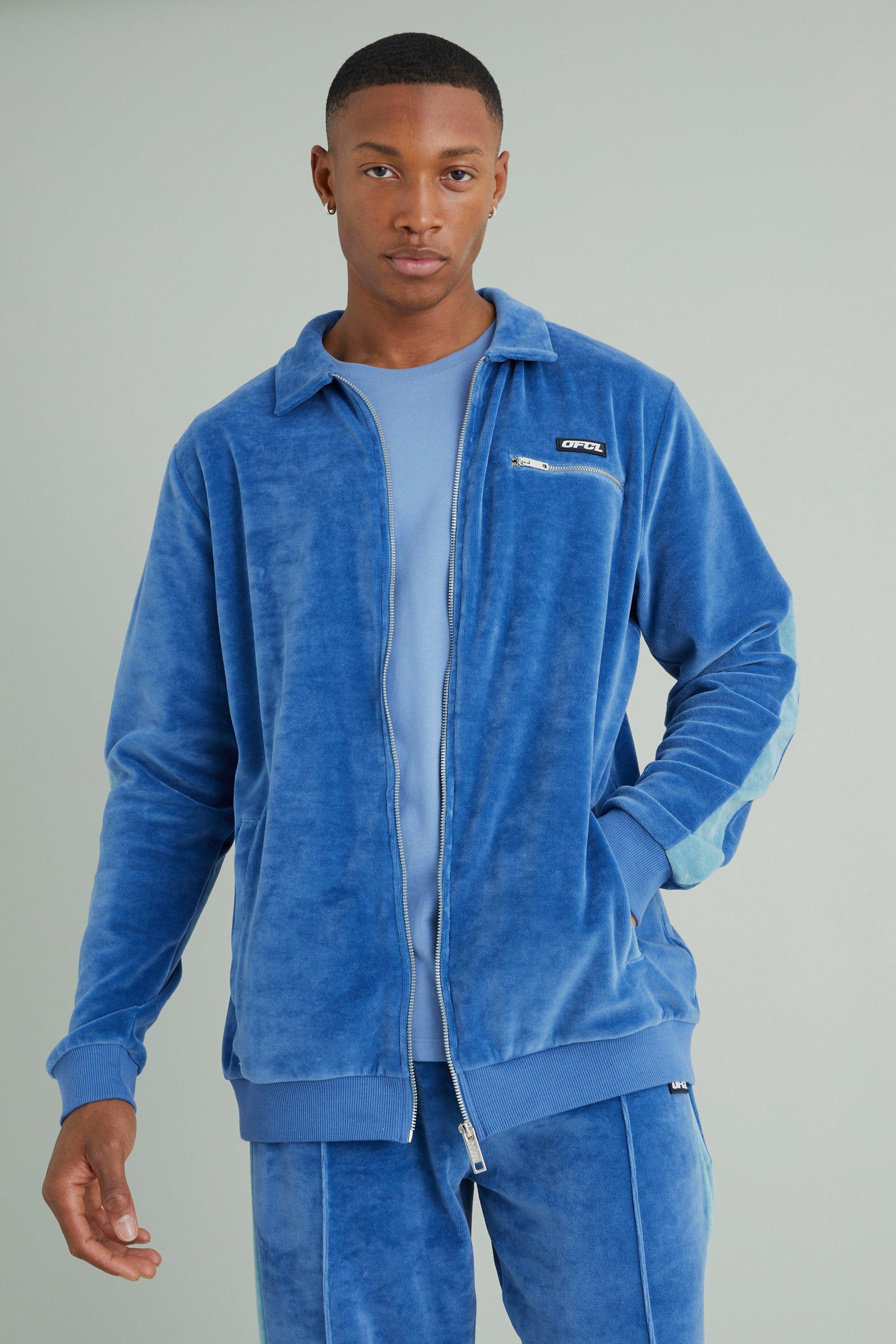 Velour Tapped Harrington Jacket | boohooMAN USA Product Image