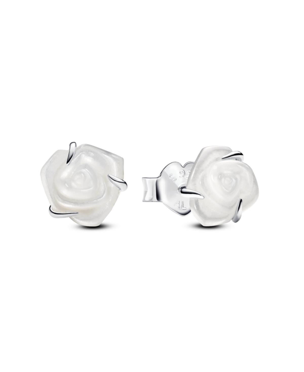 Pandora Man-Made Mother of Pearl White Rose Bloom Stud Earrings in Sterling Silver Product Image