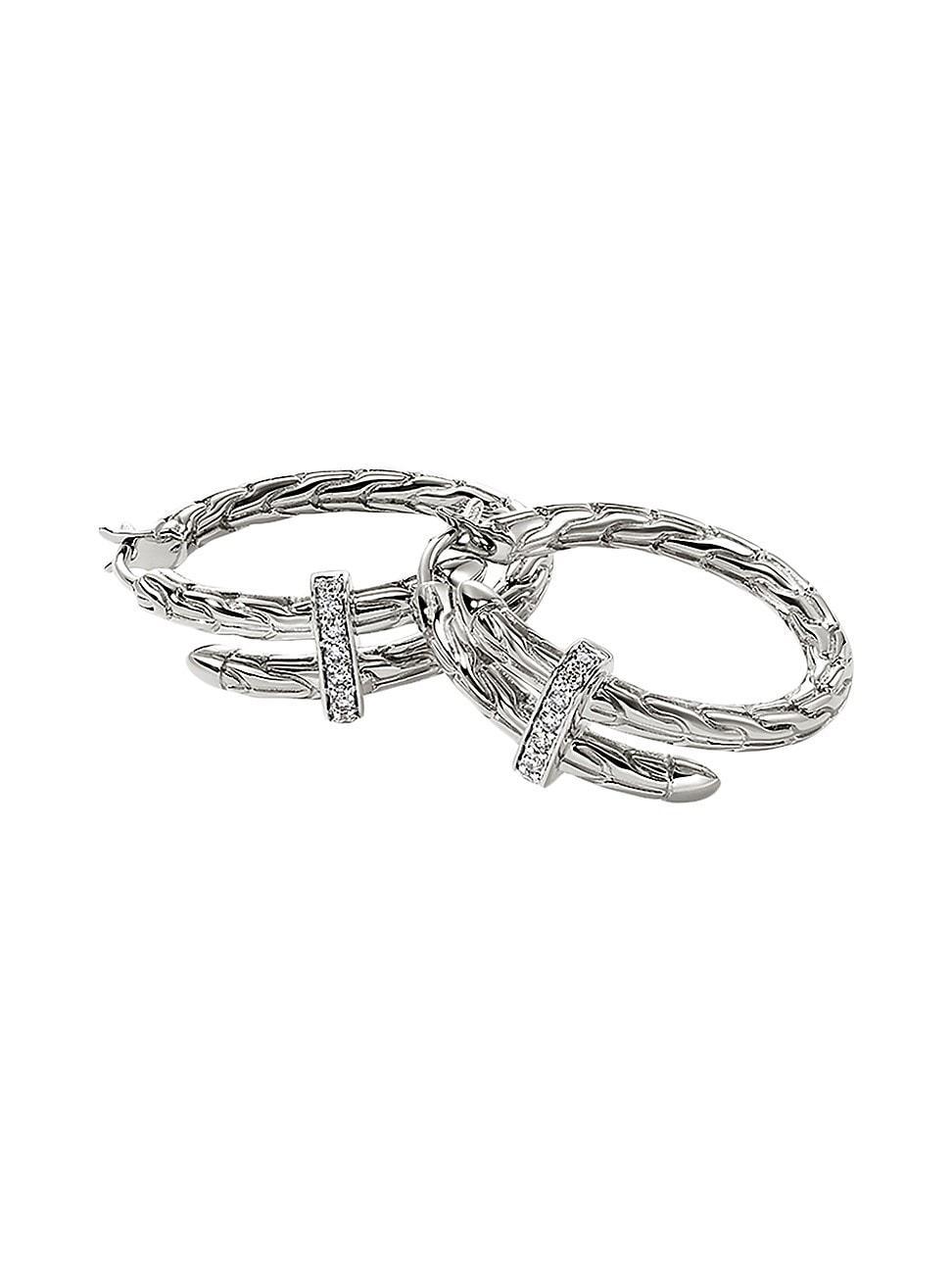 Womens Chain Classic Spear Sterling Silver & 0.12 TCW Diamond Small Hoop Earrings Product Image